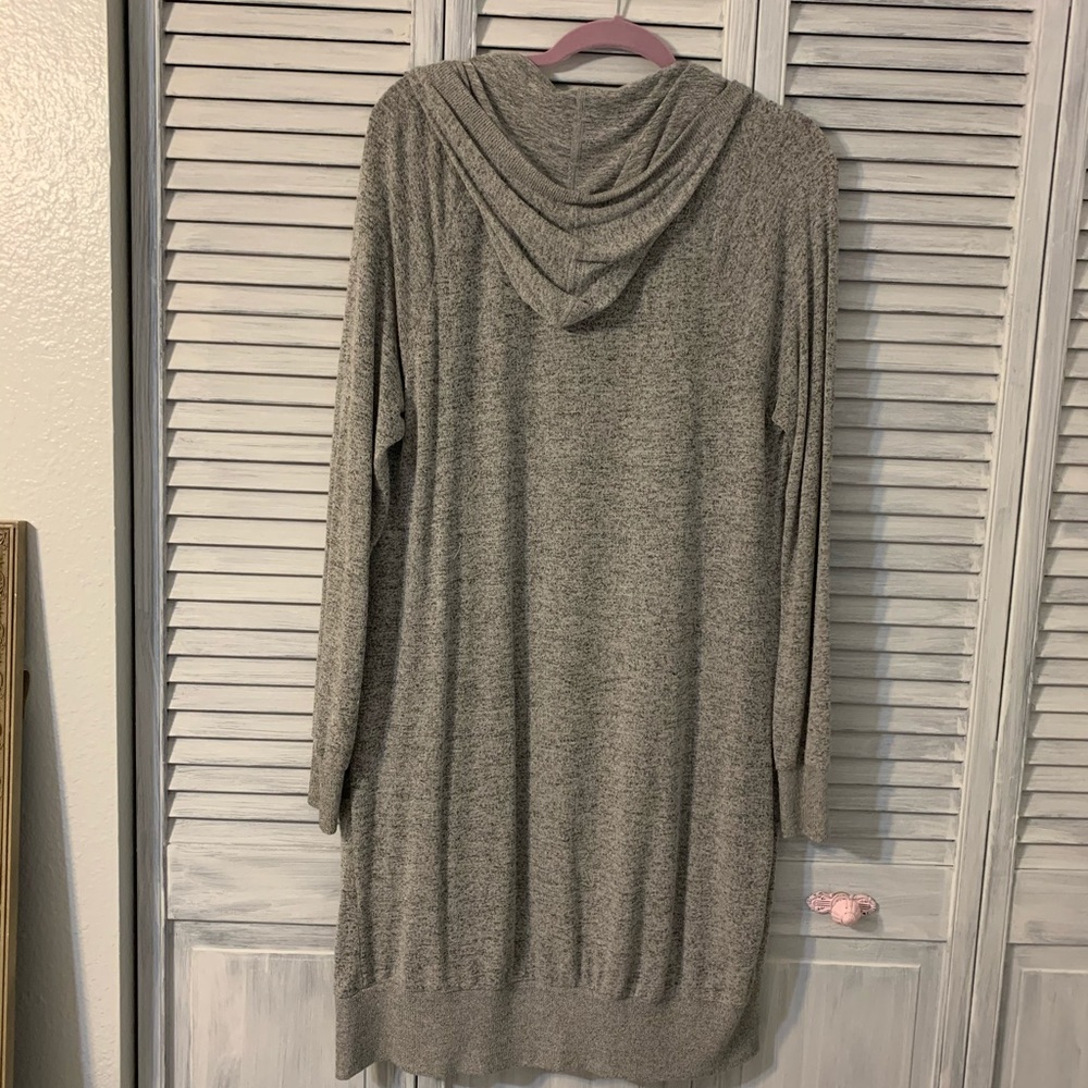 Grey long hooded cardigan